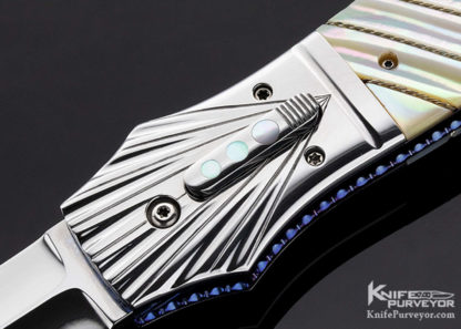Jim Minnick Custom Knife Fluted and 14Kt Gold Wire Wrapped Mother of Pearl Auto Dagger Linerlock - Image 2