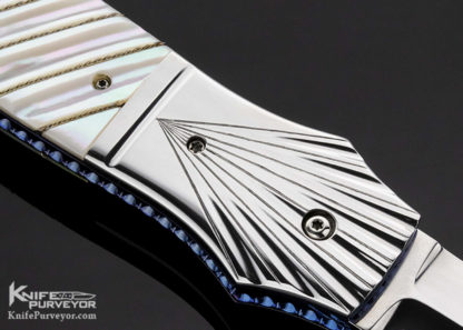 Jim Minnick Custom Knife Fluted and 14Kt Gold Wire Wrapped Mother of Pearl Auto Dagger Linerlock - Image 4