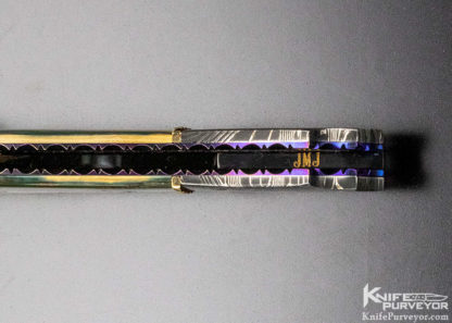 Jim Minnick Custom Knife Mosaic Damascus & Mammoth with 14Kt Gold Spacer Automatic Linerlock Dagger - Image 9