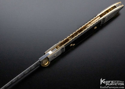 Jim Schmidt Custom Knife 14kt. Gold Lined Damascus and Black Lip Pearl Lockback - Image 8