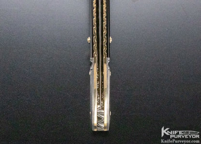 Jim Schmidt Custom Knife 14kt. Gold Lined Damascus and Black Lip Pearl Lockback - Image 7