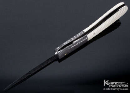 Joe Kious Custom Knife Damascus Automatic Front Lock with Gold Pins - Image 2