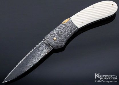 Joe Kious Custom Knife Damascus Automatic Front Lock with Gold Pins - Image 9