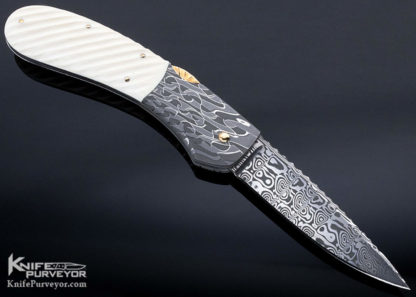Joe Kious Custom Knife Damascus Automatic Front Lock with Gold Pins - Image 4