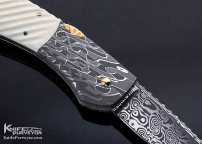 Joe Kious Custom Knife Damascus Automatic Front Lock with Gold Pins - Image 6