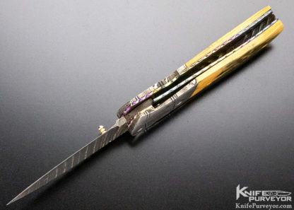 John Etzler Custom Knife Damascus & Mammoth Linerlock - Image 3