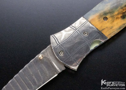 John Etzler Custom Knife Damascus & Mammoth Linerlock - Image 9