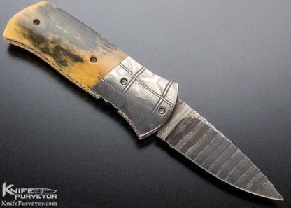 John Etzler Custom Knife Damascus & Mammoth Linerlock - Image 6
