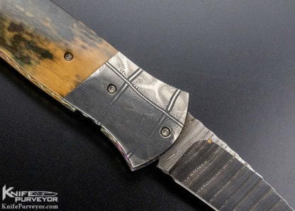 John Etzler Custom Knife Damascus & Mammoth Linerlock - Image 5