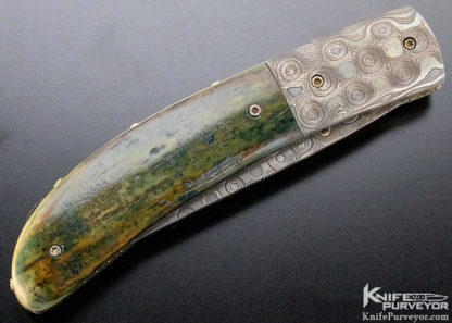 John Fraps Custom Knife Damascus & Mammoth Linerlock - Image 4