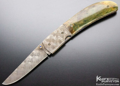 John Fraps Custom Knife Damascus & Mammoth Linerlock - Image 6