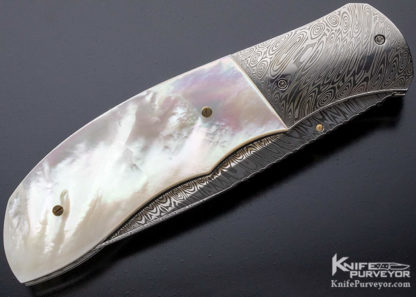 John W Smith Custom Knife Damasteel Damascus & Mother of Pearl Linerlock - Image 6