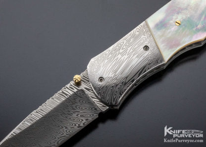 John W Smith Custom Knife Damasteel Damascus & Mother of Pearl Linerlock - Image 3
