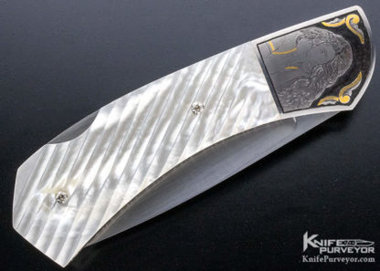 John W Smith Custom Knife Sole Authorship Engraved Fluted Mother of Pearl Button Lock Automatic - Image 3