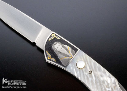 John W Smith Custom Knife Sole Authorship Engraved Fluted Mother of Pearl Button Lock Automatic - Image 2