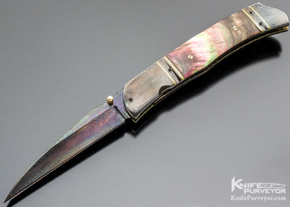 John W Smith Custom Knife Sole Authorship Damascus & Blacklip Pearl Double Bolsters Linerlock with 24Kt Gold Inlays 9978
