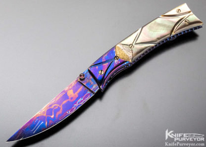Josh Smith Master Smith Custom Knife Hot Blued with Carved Black Lip Pearl