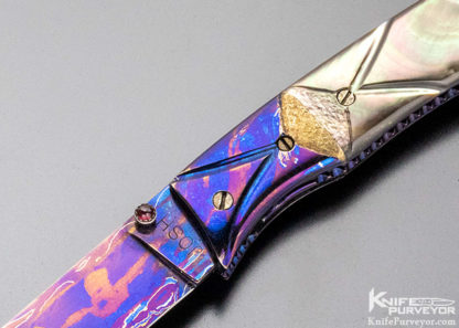 Josh Smith Master Smith Custom Knife Hot Blued with Carved Black Lip Pearl - Image 2