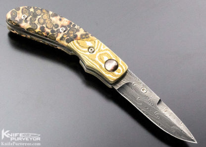 Jot Singh Khalsa Custom Knife Damascus, Mokume & Leopard Jasper Linerlock - Image 6