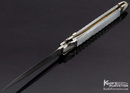 Ken Steigerwalt Custom Knife  Fluted Mother of Pearl and Damascus Auto - Image 7
