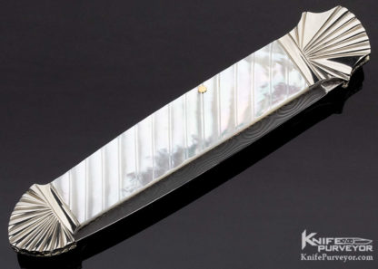 Ken Steigerwalt Custom Knife  Fluted Mother of Pearl and Damascus Auto - Image 5