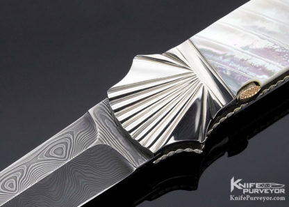 Ken Steigerwalt Custom Knife  Fluted Mother of Pearl and Damascus Auto - Image 2