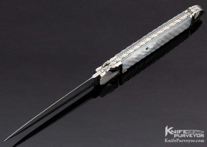 Ken Steigerwalt Custom Knife  Fluted Mother of Pearl and Damascus Auto - Image 6