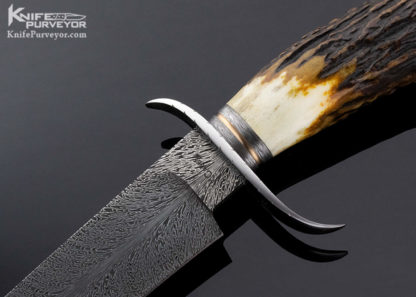 Kevin Casey Custom Knife Stag S-Guard Fighter with Feather Damascus - Image 8