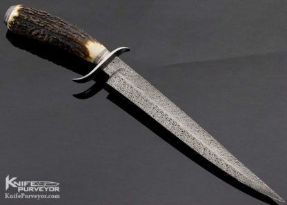 Kevin Casey Custom Knife Stag S-Guard Fighter with Feather Damascus - Image 6