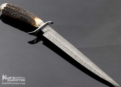 Kevin Casey Custom Knife Stag S-Guard Fighter with Feather Damascus - Image 2