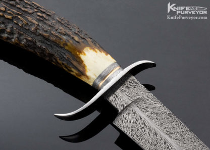 Kevin Casey Custom Knife Stag S-Guard Fighter with Feather Damascus - Image 9