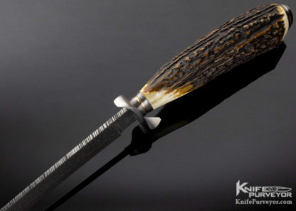 Kevin Casey Custom Knife Stag S-Guard Fighter with Feather Damascus - Image 4