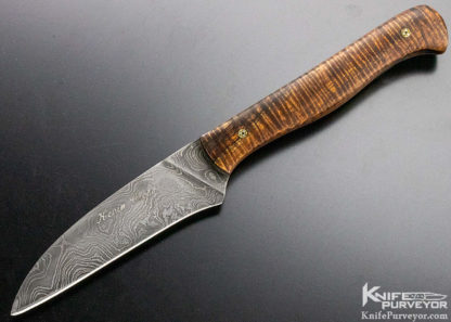 Kevin Cross Custom Knife Damascus and Tiger Striped Maple Fixed Blade