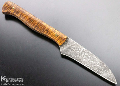 Kevin Cross Custom Knife Damascus and Tiger Striped Maple Fixed Blade - Image 3