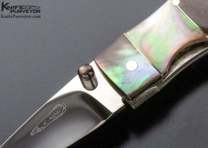 Koji Hara Custom Knife Mini Black Lip Pearl Bamboo Linerlock - Image 4