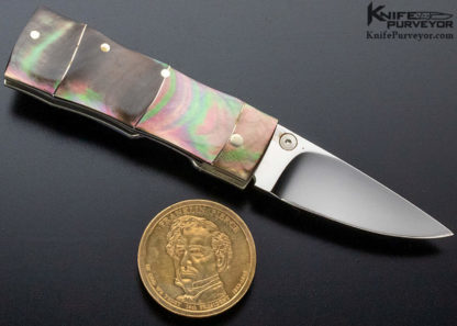 Koji Hara Custom Knife Mini Black Lip Pearl Bamboo Linerlock - Image 6