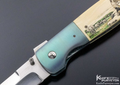 John Fuller Custom Knife Linerlock Scrimshawed by Linda Karst Stone - Image 2