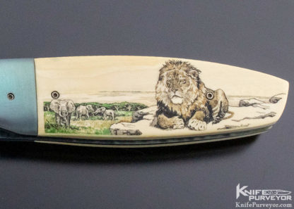 John Fuller Custom Knife Linerlock Scrimshawed by Linda Karst Stone - Image 5