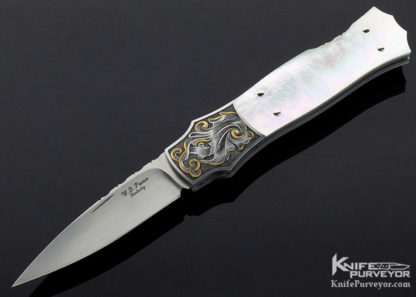 W.D. Pease Custom Knife Mark Waldrop Engraved Gold Lip Pearl Lockback 10267