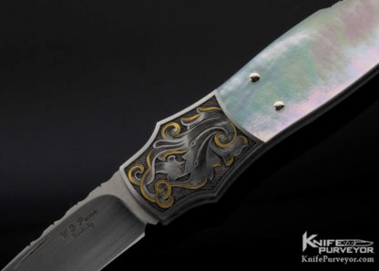 W.D. Pease Custom Knife Mark Waldrop Engraved Gold Lip Pearl Lockback - Image 2