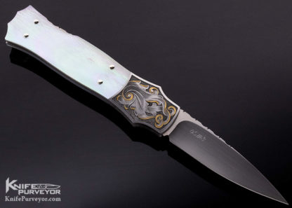 W.D. Pease Custom Knife Mark Waldrop Engraved Gold Lip Pearl Lockback - Image 5