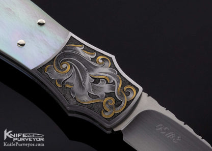 W.D. Pease Custom Knife Mark Waldrop Engraved Gold Lip Pearl Lockback - Image 4