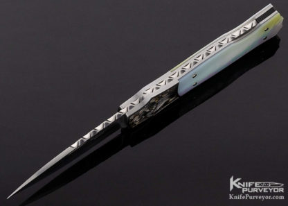 W.D. Pease Custom Knife Mark Waldrop Engraved Gold Lip Pearl Lockback - Image 6