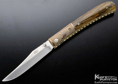 Mel Pardue Custom Knife Engraved Bolster Giraffe Bone Linerlock - Image 4