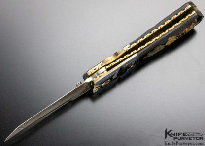Mel Pardue Custom Knife Engraved Bolster with Damascus & Buffalo Horn Linerlock - Image 4