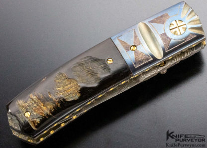 Mel Pardue Custom Knife Engraved Bolster with Damascus & Buffalo Horn Linerlock - Image 6