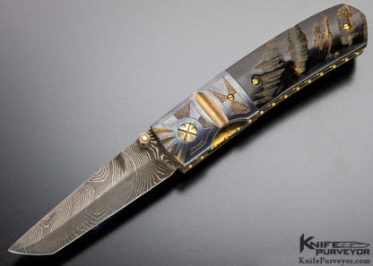 Mel Pardue Custom Knife Engraved Bolster with Damascus & Buffalo Horn Linerlock - Image 7