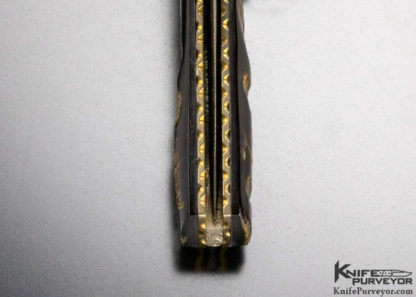 Mel Pardue Custom Knife Engraved Bolster with Damascus & Buffalo Horn Linerlock - Image 3