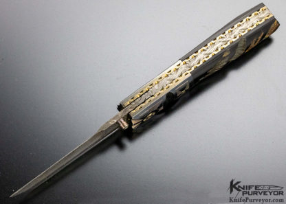 Mel Pardue Custom Knife Engraved Bolster with Damascus & Buffalo Horn Linerlock - Image 8