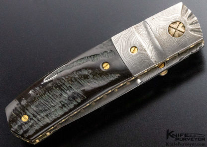 Mel Pardue Custom Knife Damascus & Buffalo Horn Tanto Linerlock - Image 7